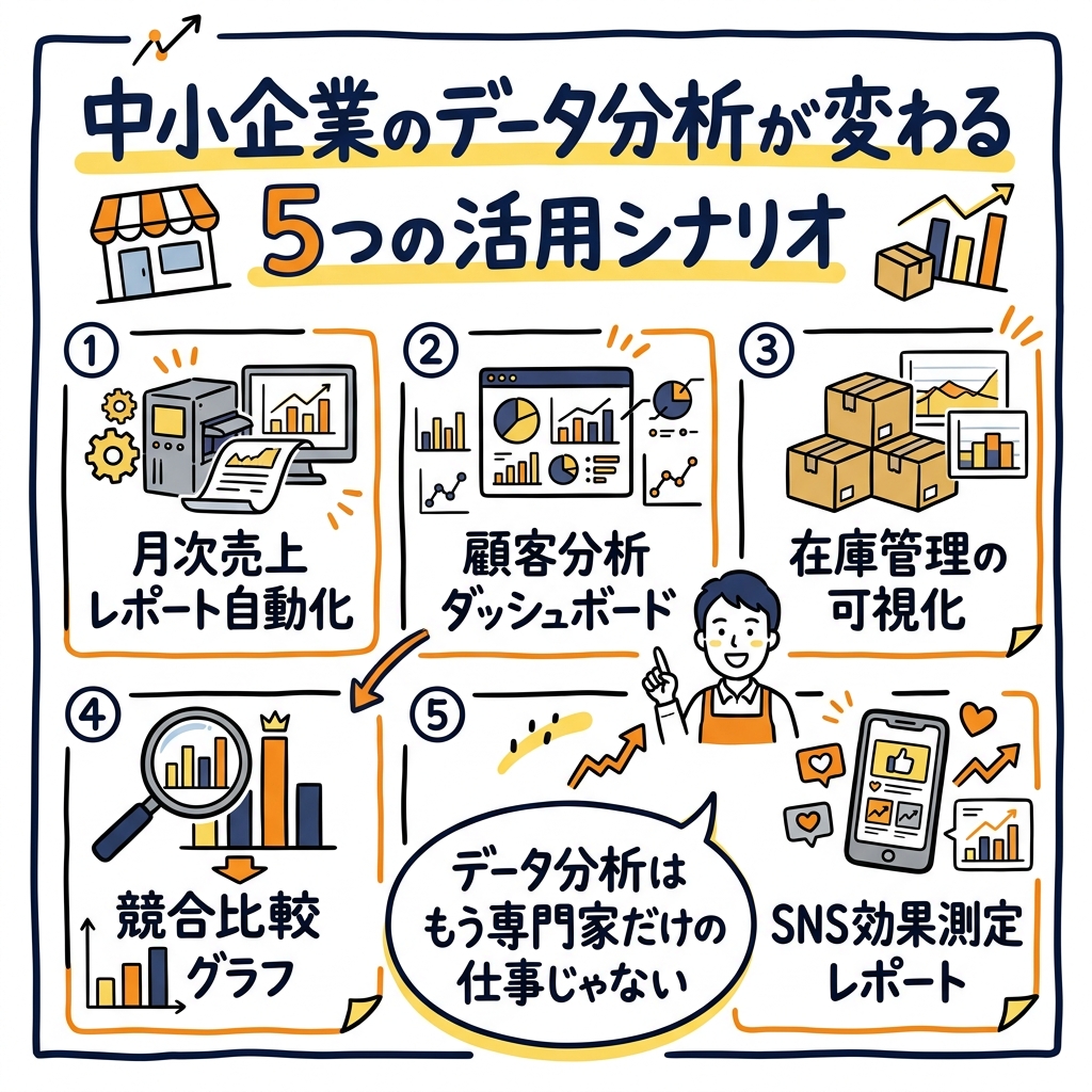 Claude Coworkでグラフ・図解を自動作成。3/12新機能でデータ分析が劇的に変わる【2026年最新】 中小企業のデータ分析5つの活用シナリオ