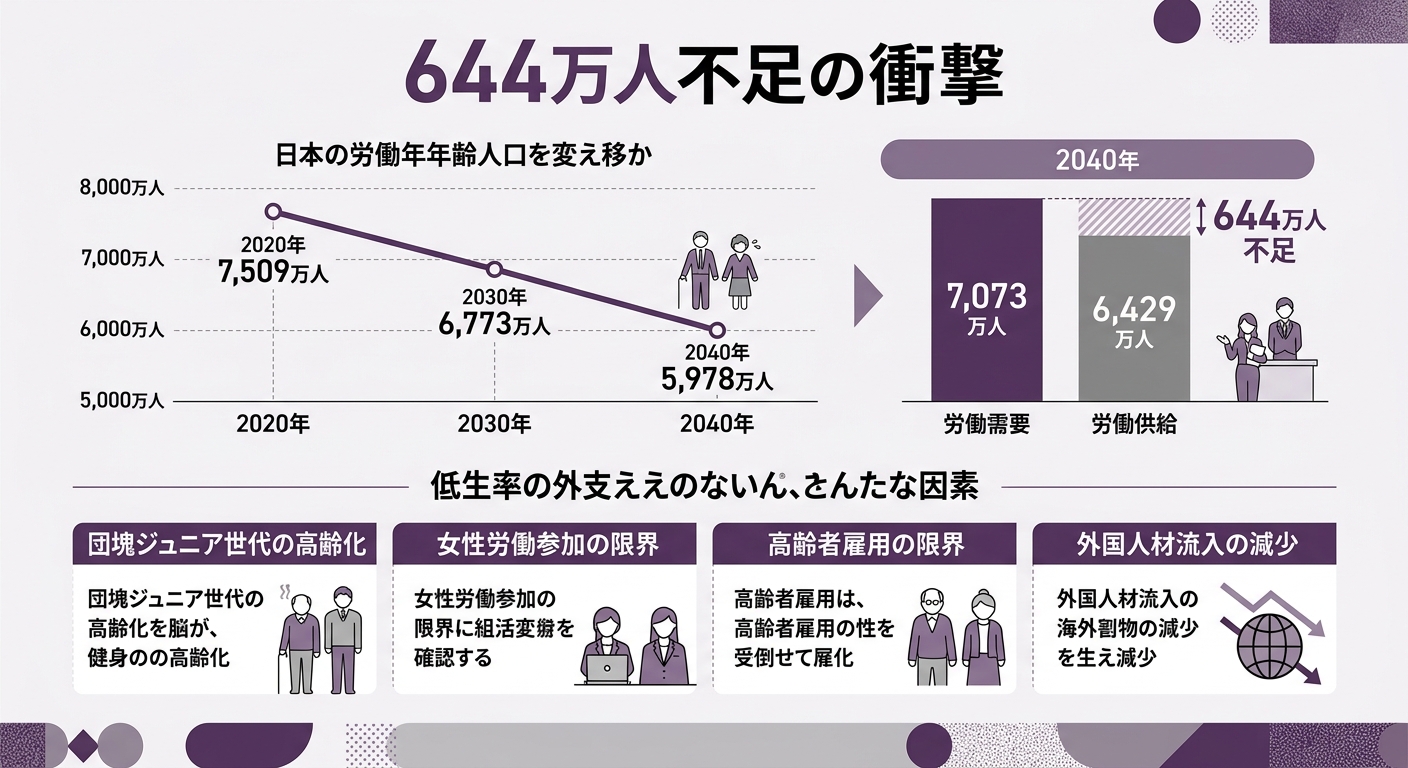 生産年齢人口の減少——2030年に644万人不足