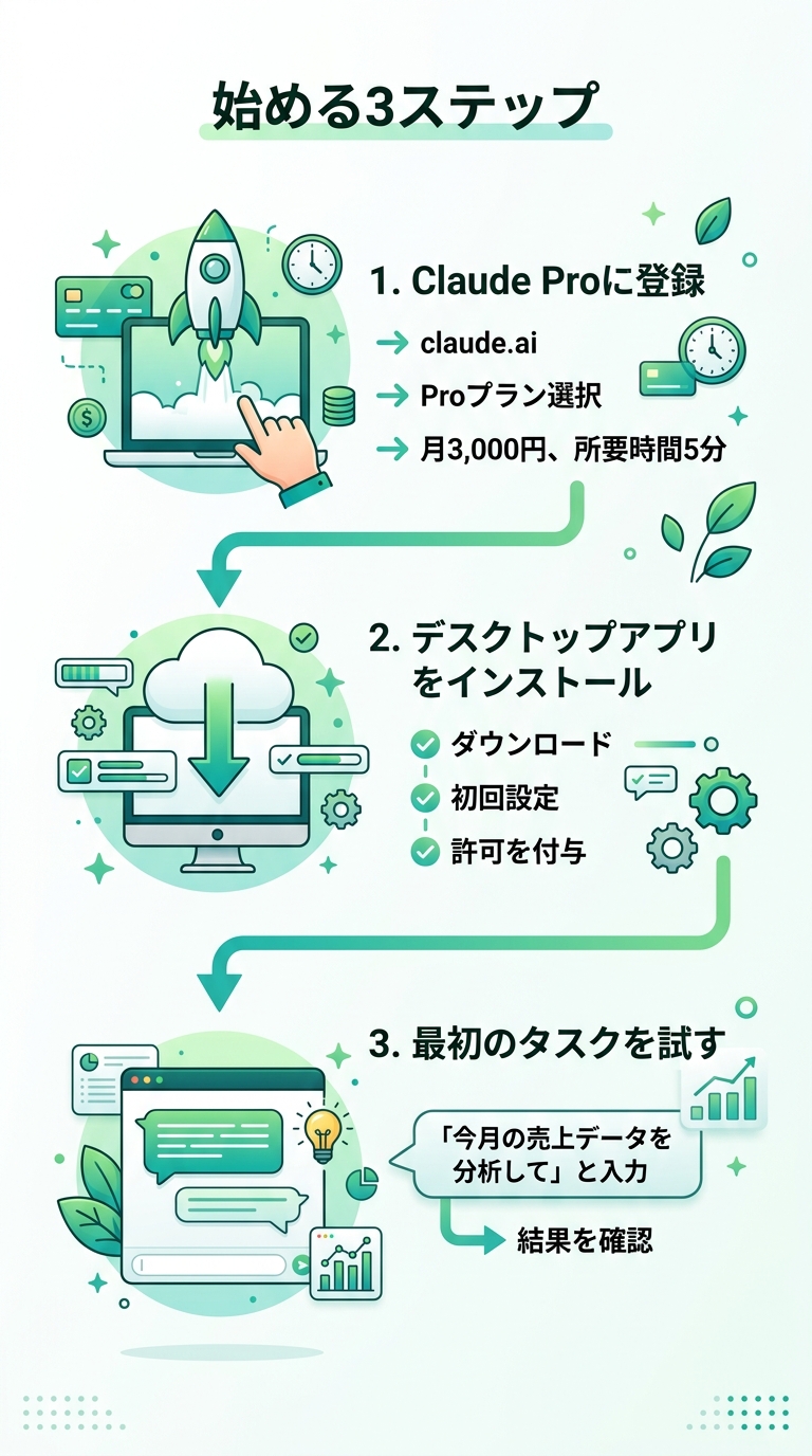 中小企業がClaude Coworkで始める3ステップ