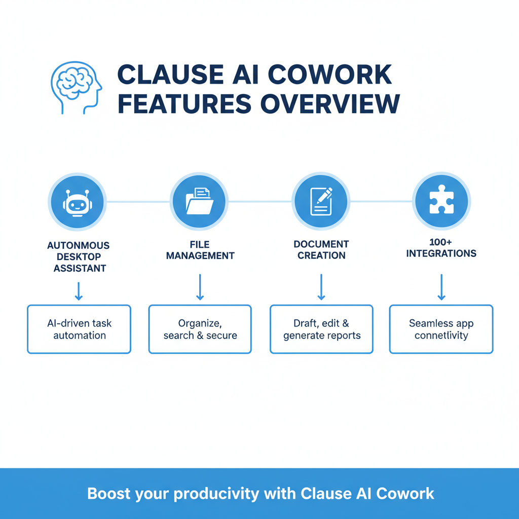 Claude Coworkの主要機能：自律型デスクトップアシスタント、ファイル管理、ドキュメント作成、100以上のツール連携