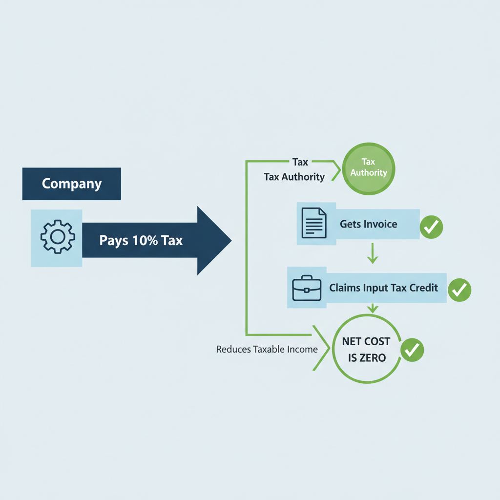 仕入税額控除の仕組み：消費税10%を支払い→インボイス取得→仕入税額控除→実質負担ゼロ