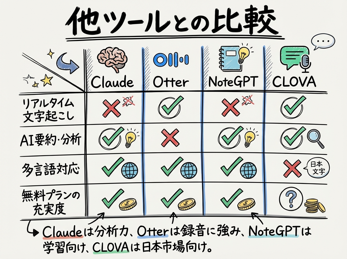 5. Claude Coworkと他のAI議事録ツールの比較