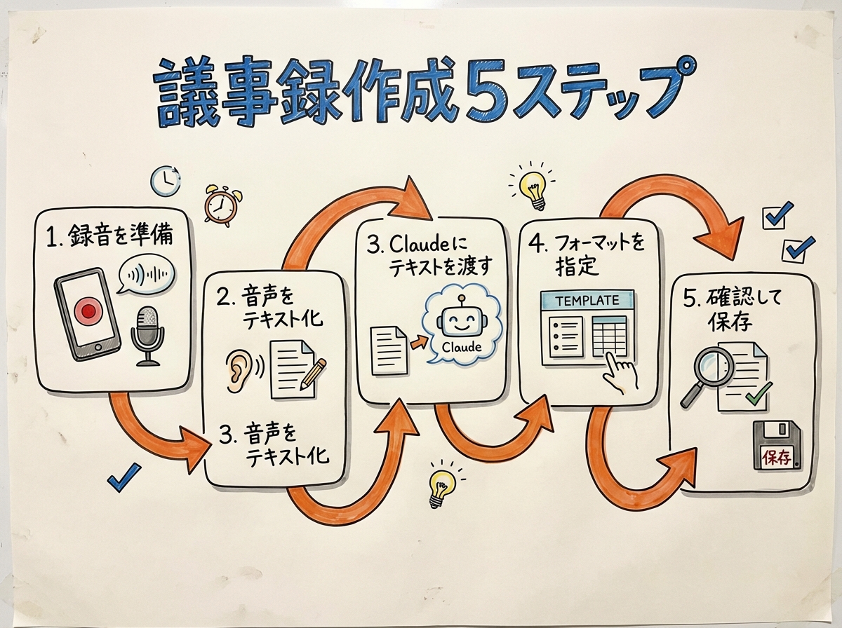 3. Claude Coworkでの議事録作成——具体的な5ステップ