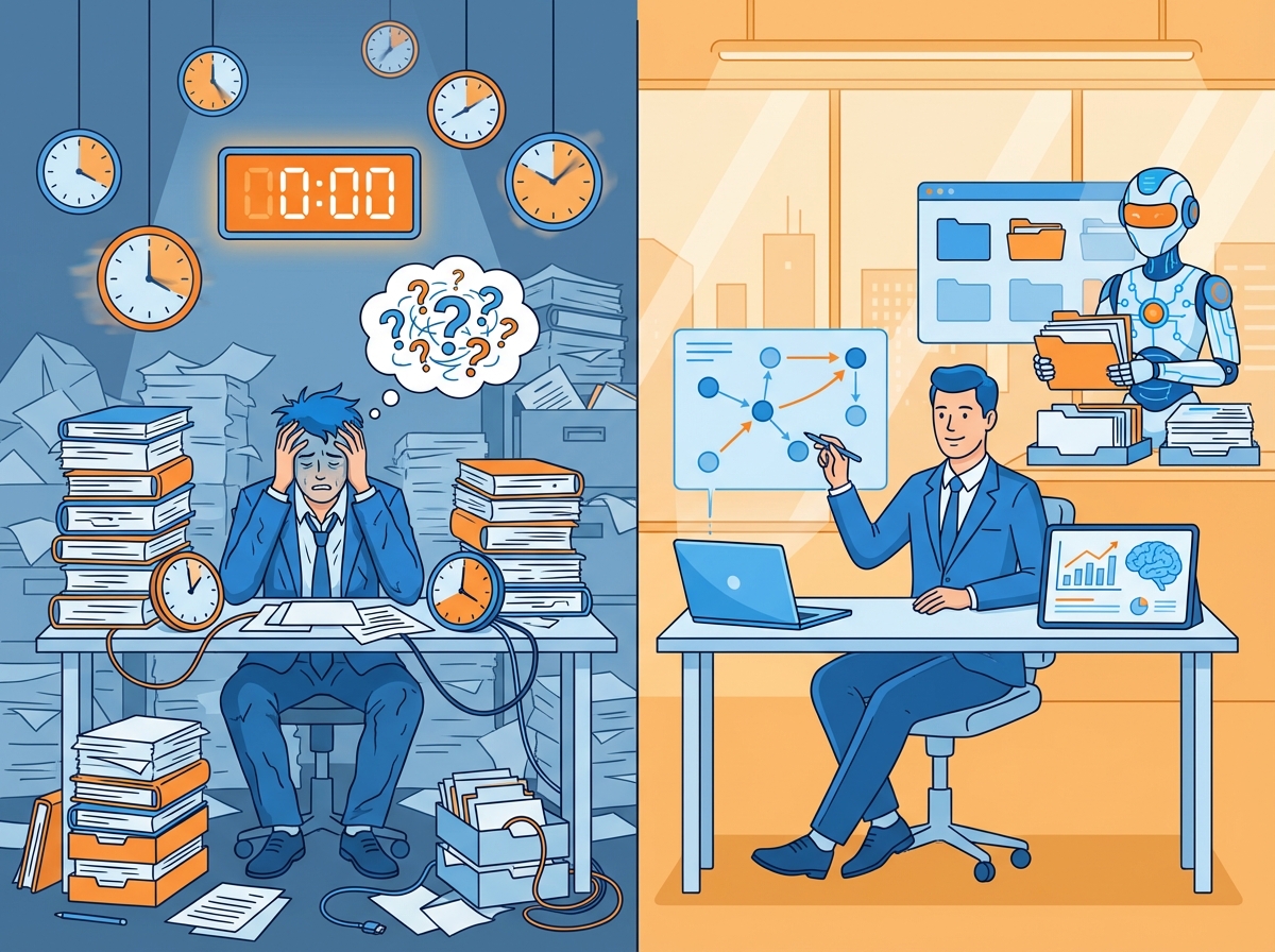 Claude Coworkで経営者の作業時間を削減するイメージ