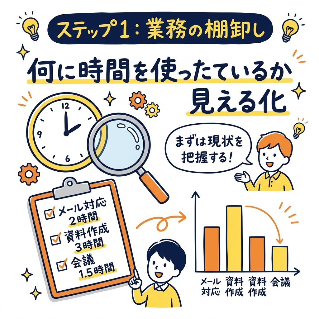【ステップ1】業務の棚卸し——「何に時間を使っているか」を見える化する