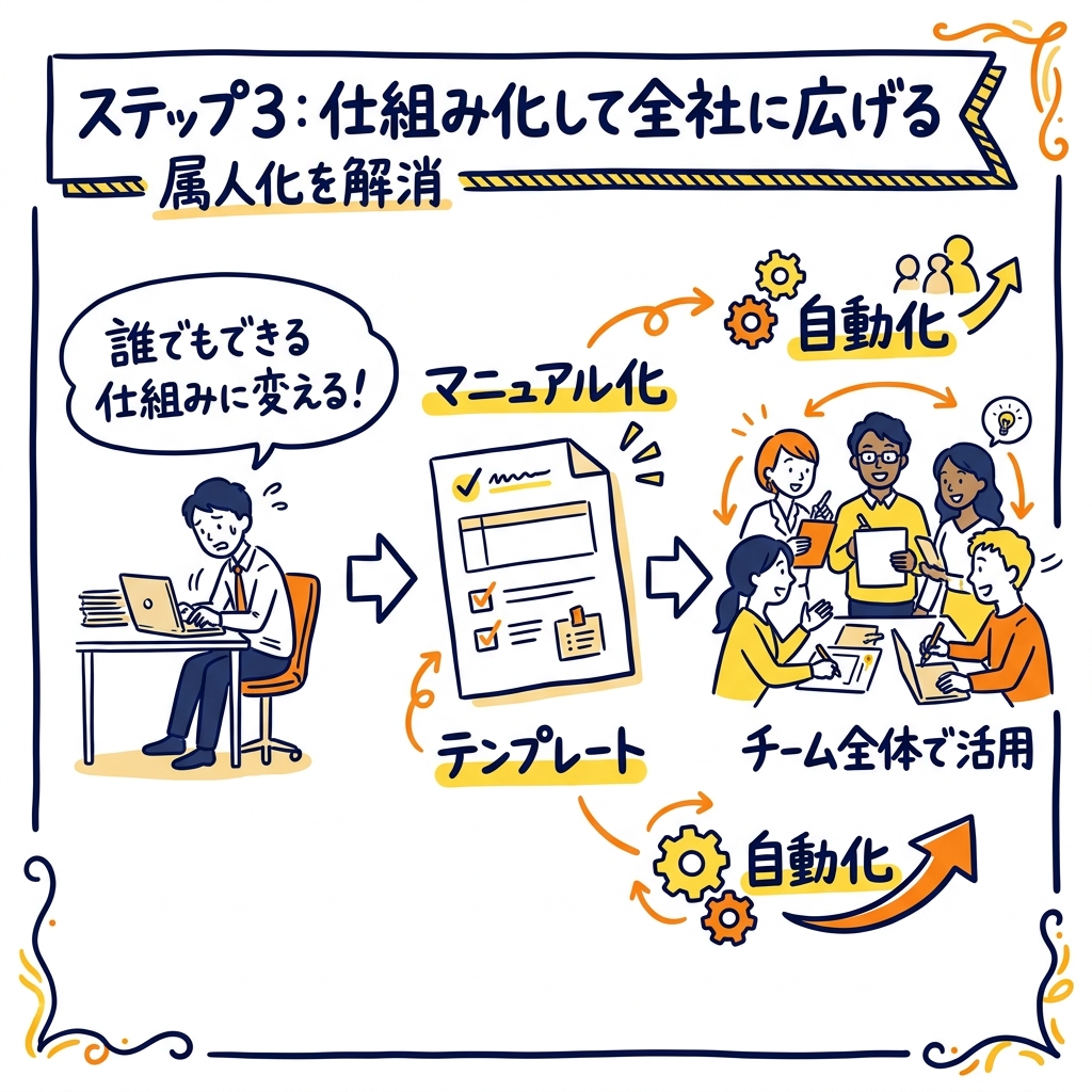 【ステップ3】「仕組み化」して全社に広げる——属人化を解消する方法
