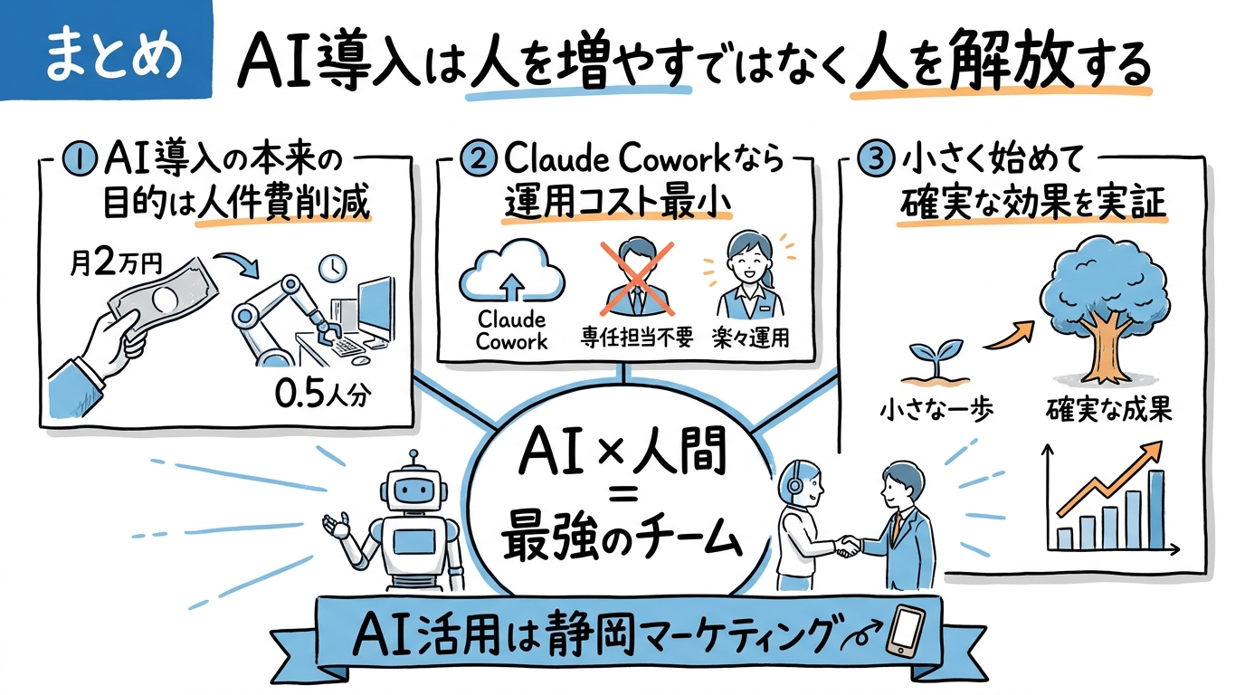 まとめ：AI導入は「人を増やす」ではなく「人を解放する」