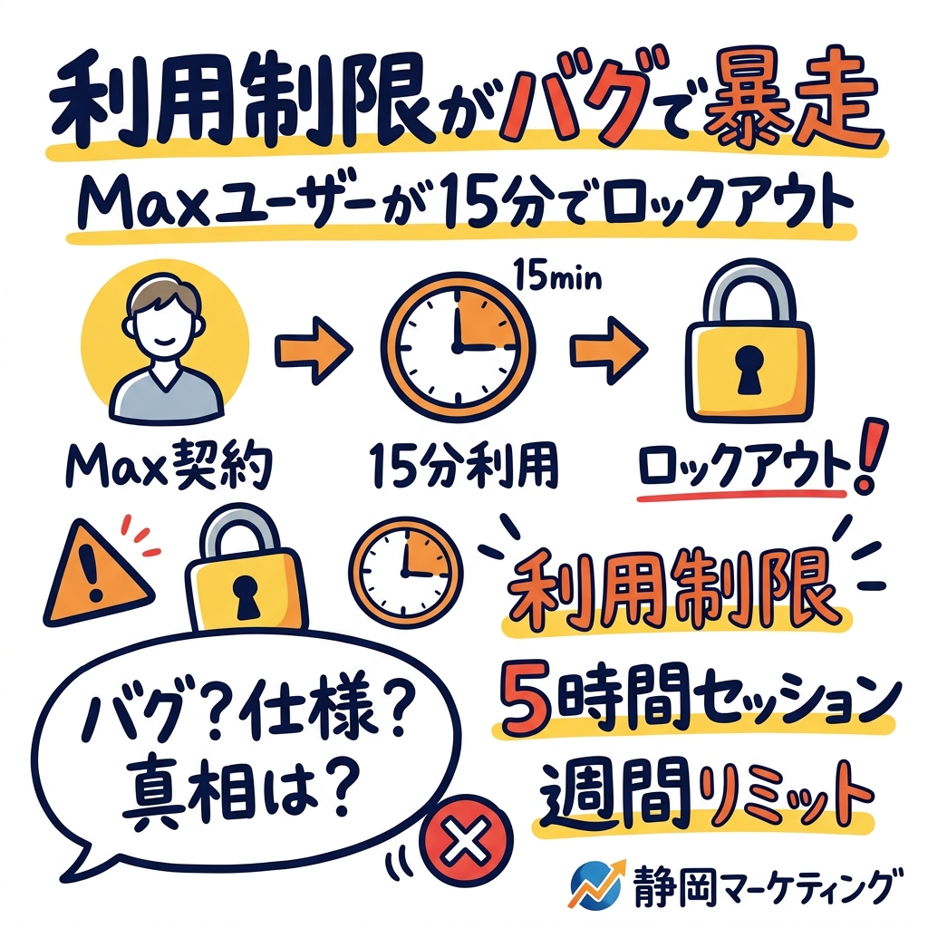 Claudeの利用制限がバグで暴走。Maxユーザーが15分でロックアウトされた全真相 Claudeの利用制限がバグで暴走。Maxユーザーが15分でロックアウトされた全真相