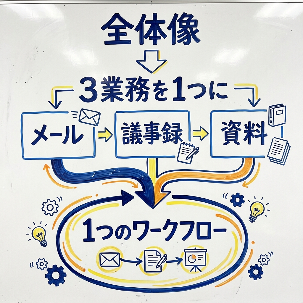 全体像：3業務を1つのワークフローにする設計図
