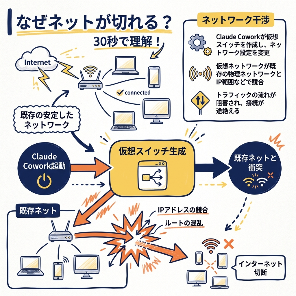 Claude Coworkを有効にしたらインターネットが繋がらなくなった!Windows 11の原因と対策 Claude Coworkのネットワーク構造